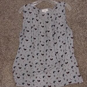 LOFT Pale Blue Sleeveless Floral-Leaf Pleated Front Camisole